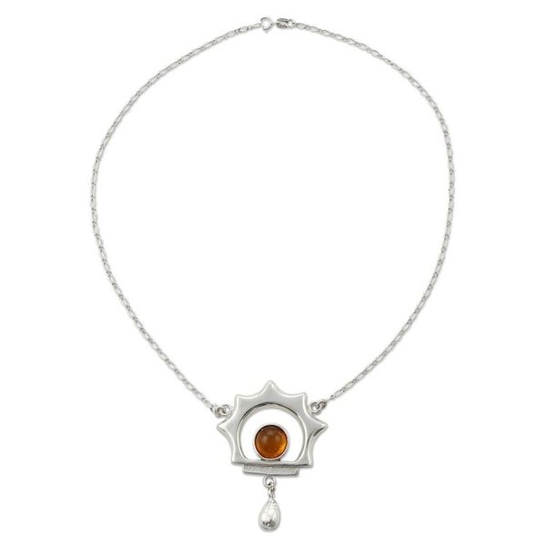 Alternate image for Unique Sterling Silver Sunshine Necklace with Amber Leo Sun