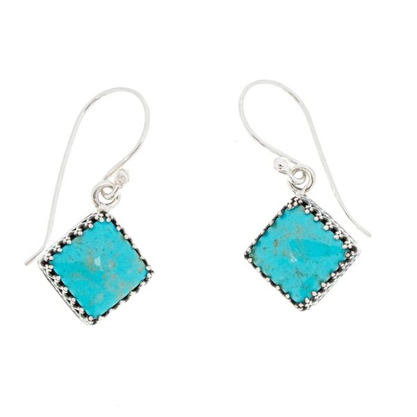 Alternate image for Square Turquoise Dangle Earrings from Mexico Turquoise Squares