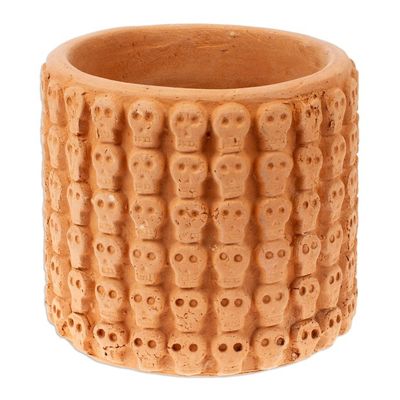 Alternate image for Handcrafted Skull-Patterned Round Beige Ceramic Flower Pot Portal to the Beige Afterlife
