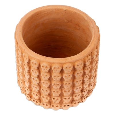 Alternate image for Handcrafted Skull-Patterned Round Beige Ceramic Flower Pot Portal to the Beige Afterlife