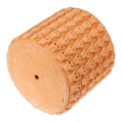 Alternate image for Handcrafted Skull-Patterned Round Beige Ceramic Flower Pot Portal to the Beige Afterlife