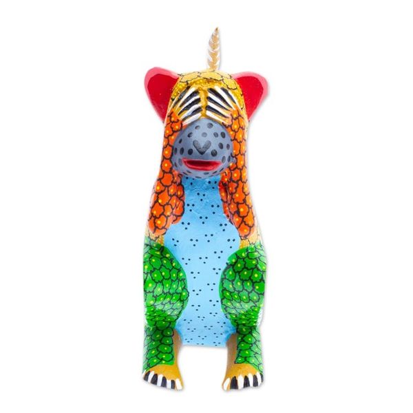 Alternate image for Wood Monkey Alebrije Figurine Painted in Green and Yellow Astonished Monkey