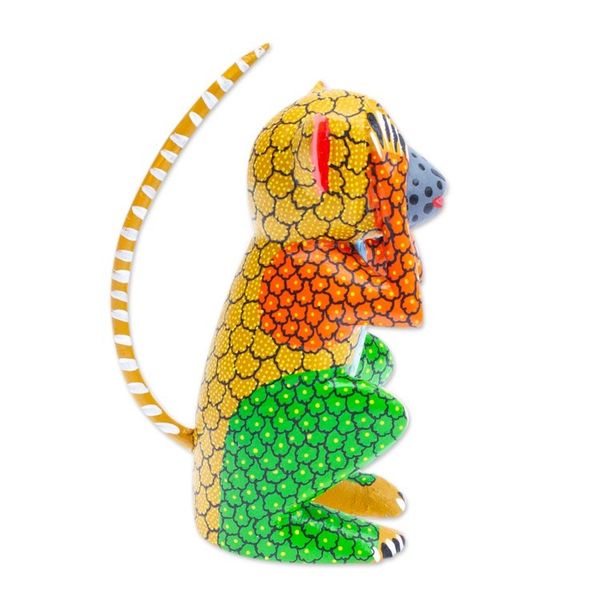 Alternate image for Wood Monkey Alebrije Figurine Painted in Green and Yellow Astonished Monkey
