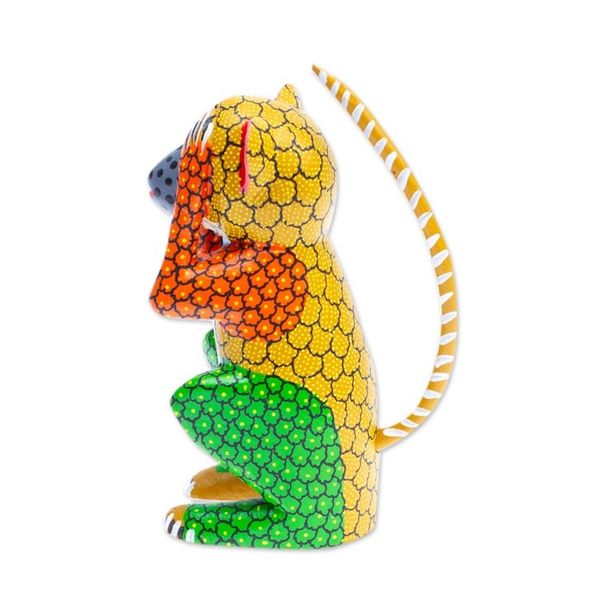 Alternate image for Wood Monkey Alebrije Figurine Painted in Green and Yellow Astonished Monkey