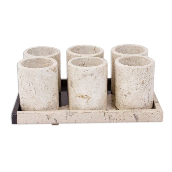 Alternate image for Beige Marble Tequila Glasses from Mexico Set of 6 Oblique Modernity