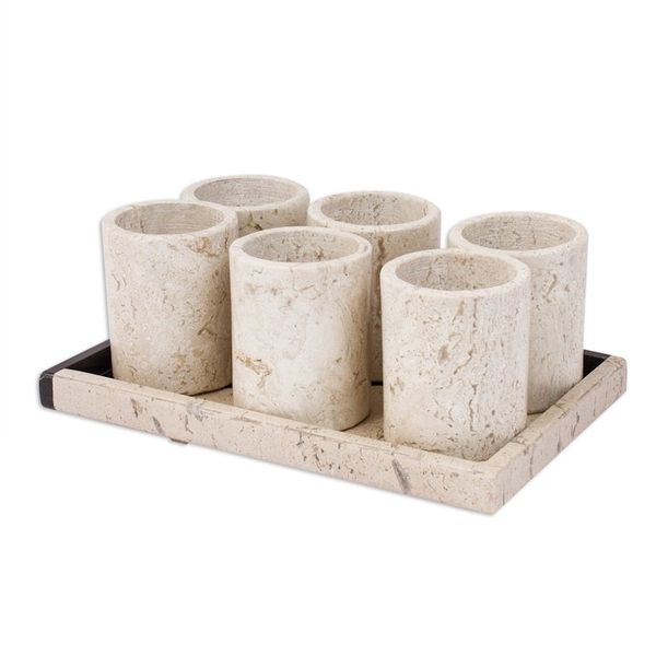 Alternate image for Beige Marble Tequila Glasses from Mexico Set of 6 Oblique Modernity