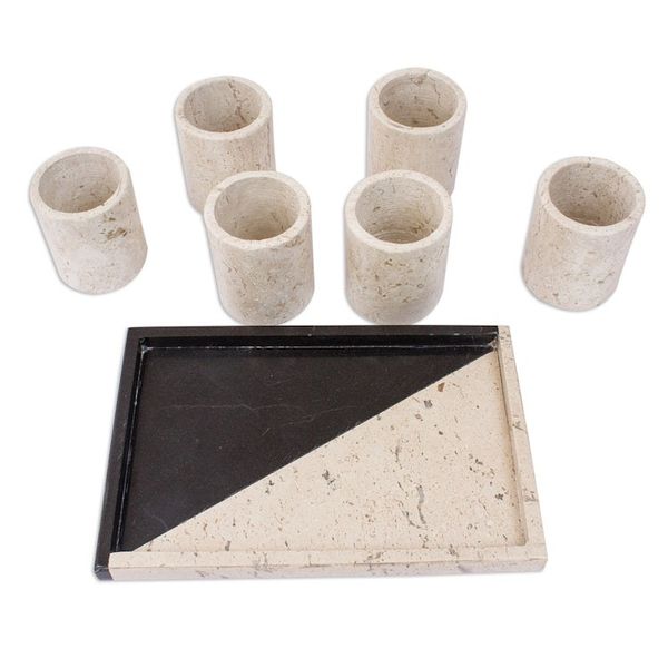 Alternate image for Beige Marble Tequila Glasses from Mexico Set of 6 Oblique Modernity