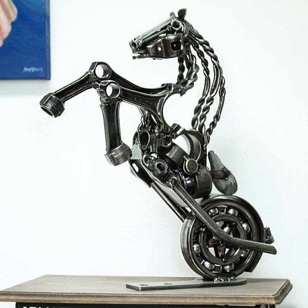 20 Inch Rustic Motorbike Horse Upcycled Auto Parts Sculpture 'Rustic Horsepower'