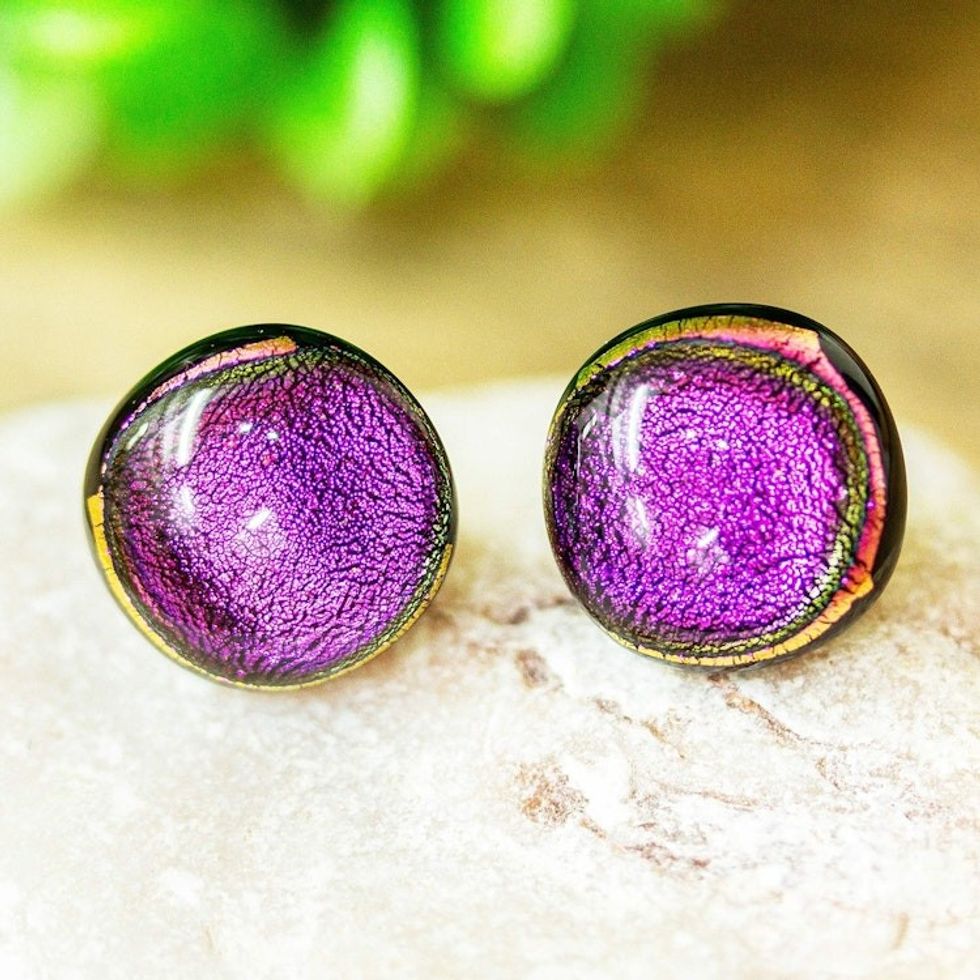 Fuchsia Dichroic Glass Earrings 'Ethereal Fuchsia'