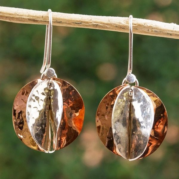 Alternate image for Modern Taxco Sterling Silver and Copper Dangle Earrings Light of the Afternoon