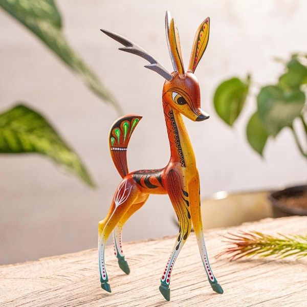 Alternate image for Wood Deer Alebrije From San Martin Tilcajete Oaxaca Running Grace