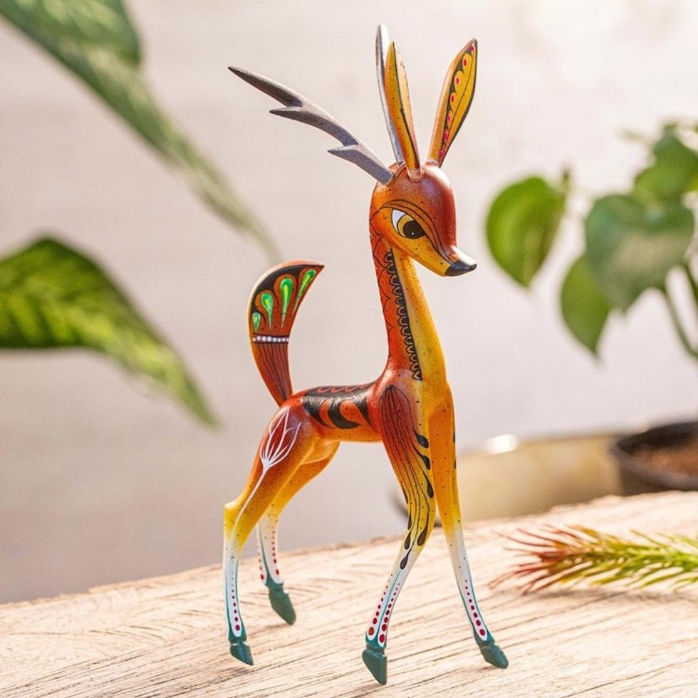 Wood Deer Alebrije From San Martin Tilcajete Oaxaca 'Running Grace'