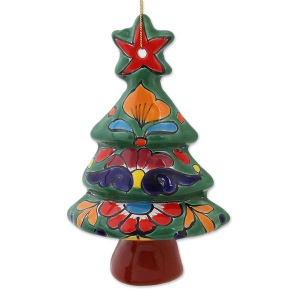 Alternate image for Floral Ceramic Christmas Tree Ornaments from Mexico Pair Talavera Celebration