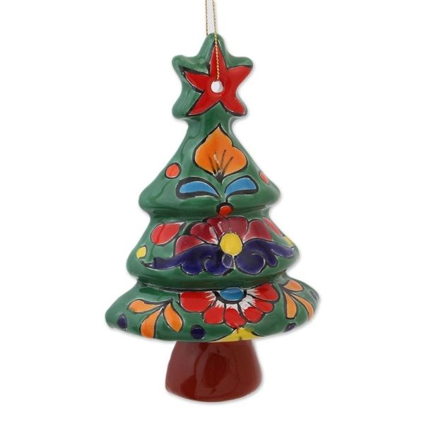 Alternate image for Floral Ceramic Christmas Tree Ornaments from Mexico Pair Talavera Celebration