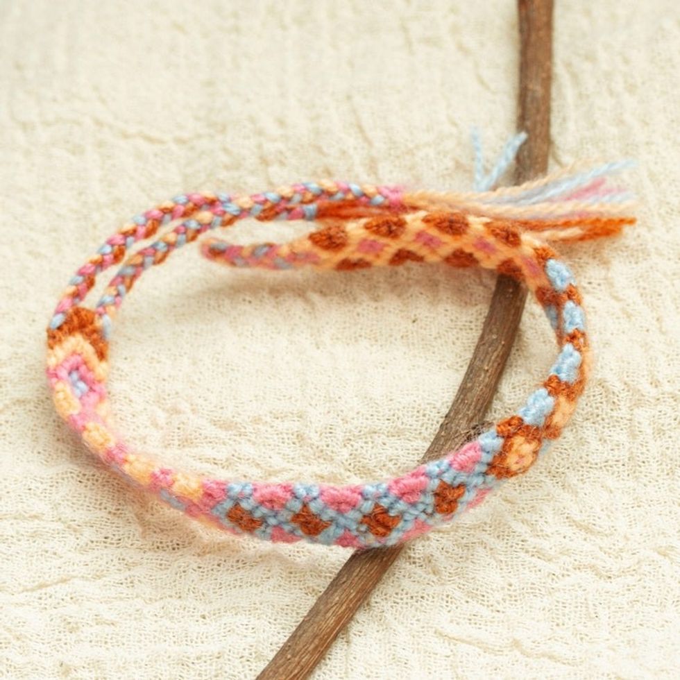 Handwoven Cotton Wristband Bracelet with Geometric Details 'Yellow Diamonds'
