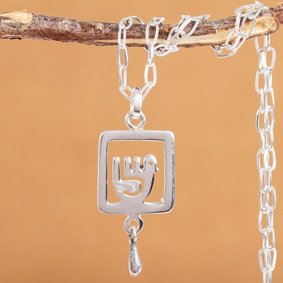 Handmade Sterling Silver Dove Pendant Necklace from Mexico 'Aztec Dove'