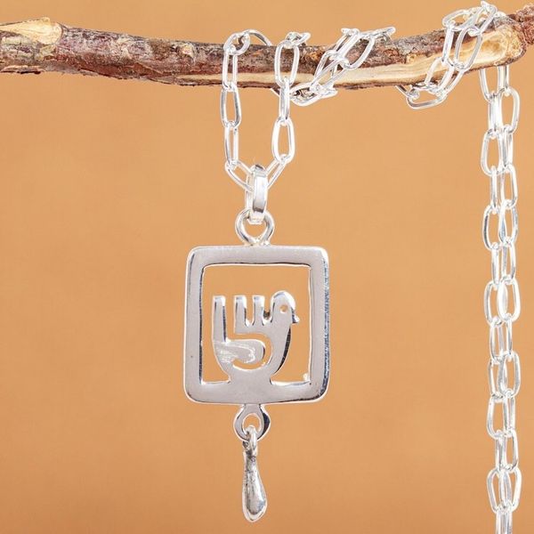 Alternate image for Handmade Sterling Silver Dove Pendant Necklace from Mexico Aztec Dove