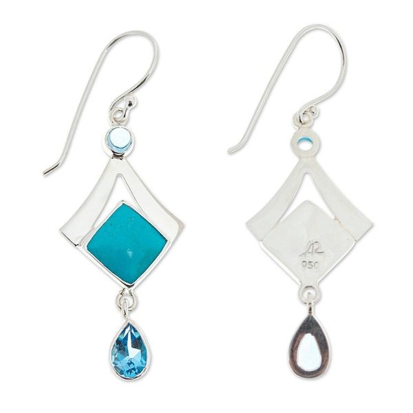 Alternate image for Turquoise and Blue Topaz 950 Silver Dangle Earrings Mixed Blues