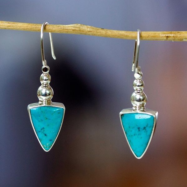 Alternate image for Taxco Silver Pendulum Drop Earrings with Natural Turquoise Dazzling Pendulum