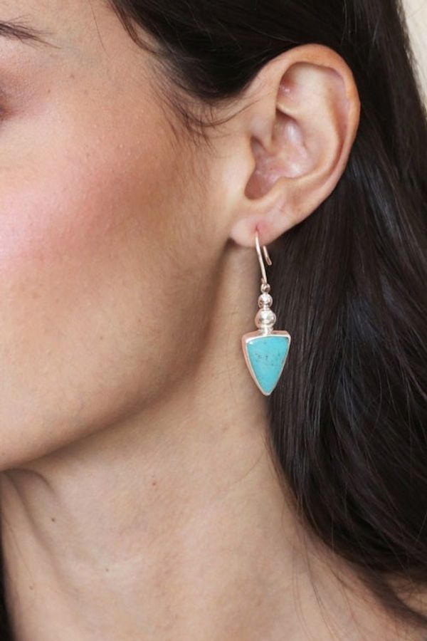 Alternate image for Taxco Silver Pendulum Drop Earrings with Natural Turquoise Dazzling Pendulum