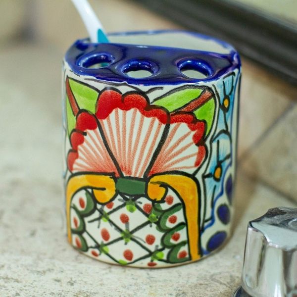 Alternate image for Artisan Crafted Talavera-Style Toothbrush Holder Talavera Bouquet