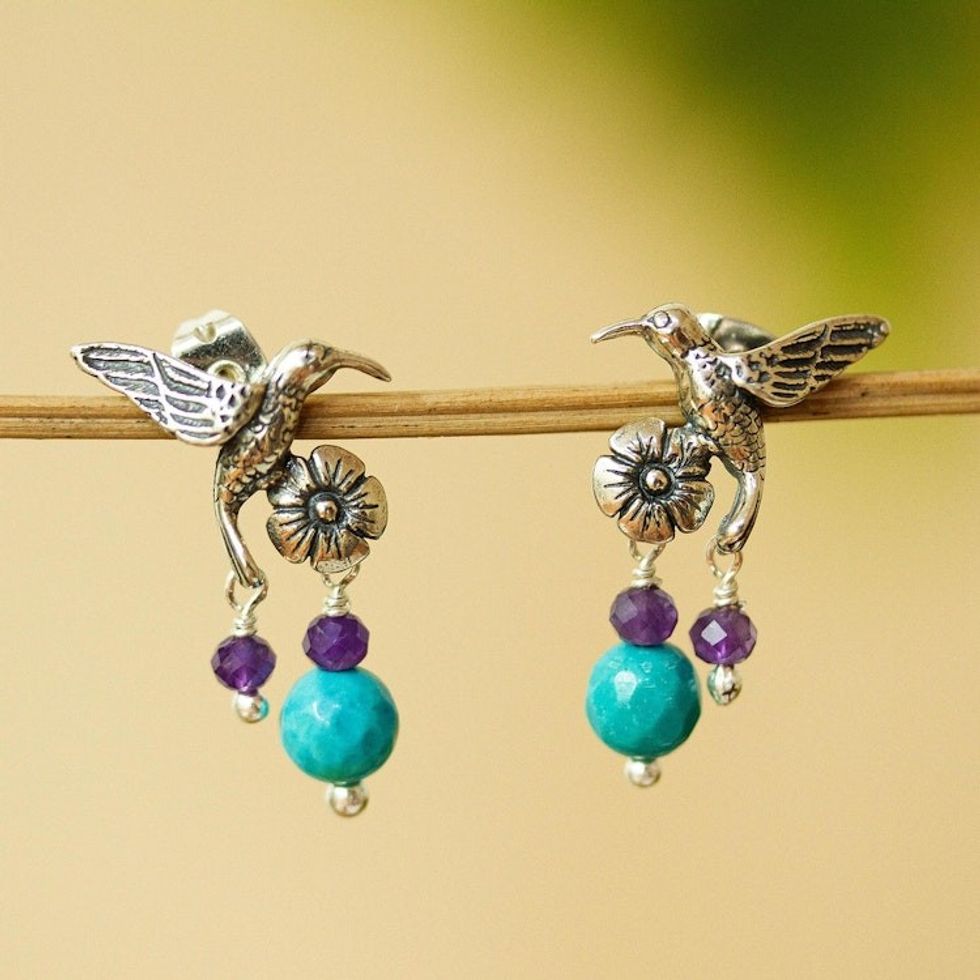 Sterling Silver Hummingbird Dangle Earrings from Mexico 'Vibrant Flight'