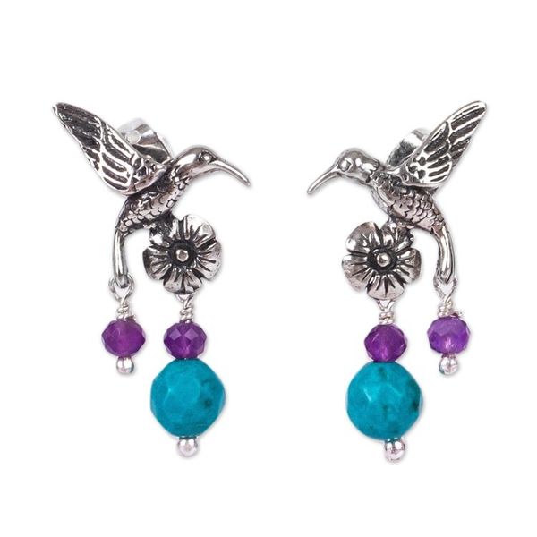 Alternate image for Sterling Silver Hummingbird Dangle Earrings from Mexico Vibrant Flight