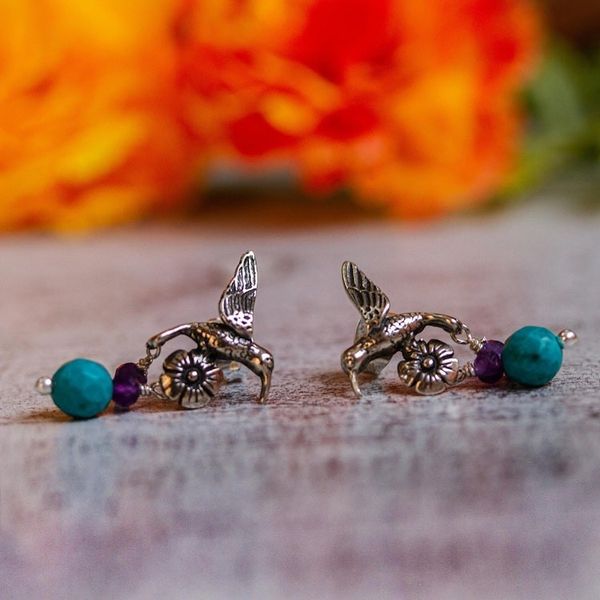 Alternate image for Sterling Silver Hummingbird Dangle Earrings from Mexico Vibrant Flight