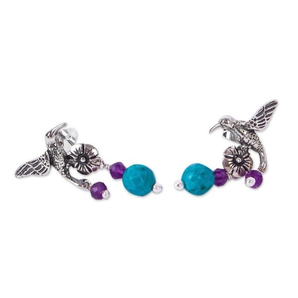 Alternate image for Sterling Silver Hummingbird Dangle Earrings from Mexico Vibrant Flight