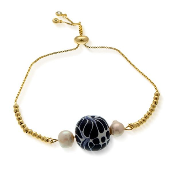 Alternate image for Gold-Plated Pearl and Talavera Ceramic Pendant Bracelet Oceanic Class