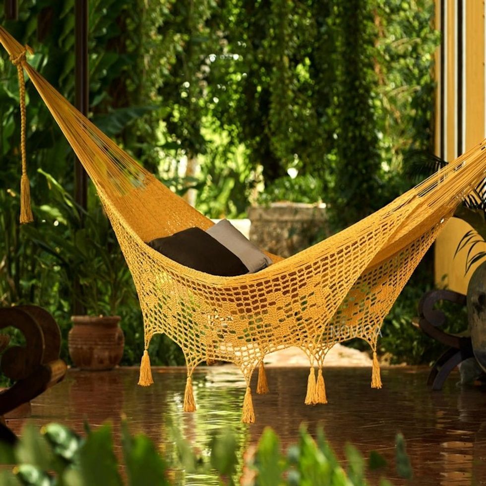 Amber Brown Tasseled Cotton Hammock Double from Mexico 'Veranda in Honey'