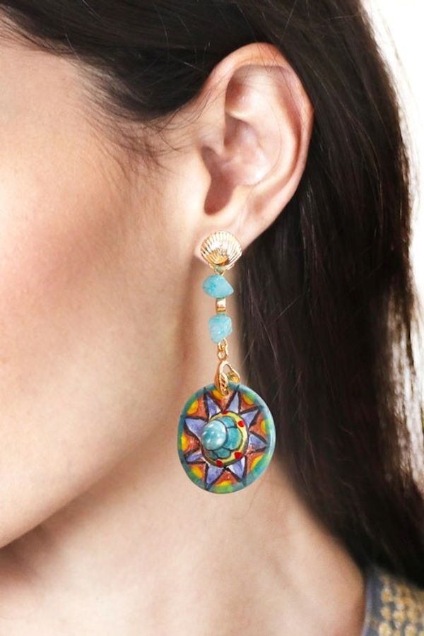 Alternate image for Traditional Hat-Themed Ceramic and Crystal Dangle Earrings Joyous Hats