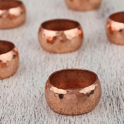 Alternate image for Handcrafted Hammered Copper Napkin Rings Set of 6 Bright Sheen
