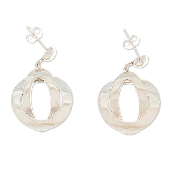 Alternate image for Modern Sterling Silver Dangle Earrings with Polished Finish Futuristic Orbs