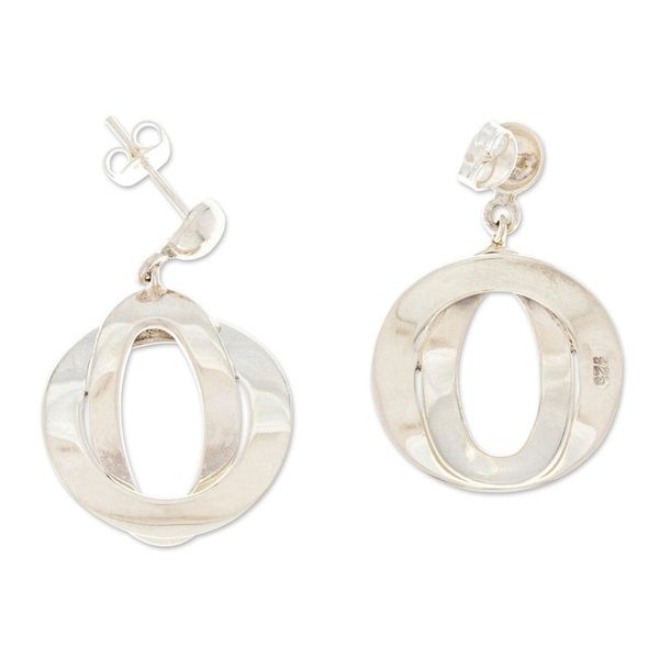 Alternate image for Modern Sterling Silver Dangle Earrings with Polished Finish Futuristic Orbs