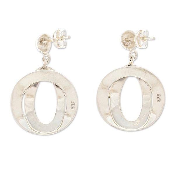 Alternate image for Modern Sterling Silver Dangle Earrings with Polished Finish Futuristic Orbs
