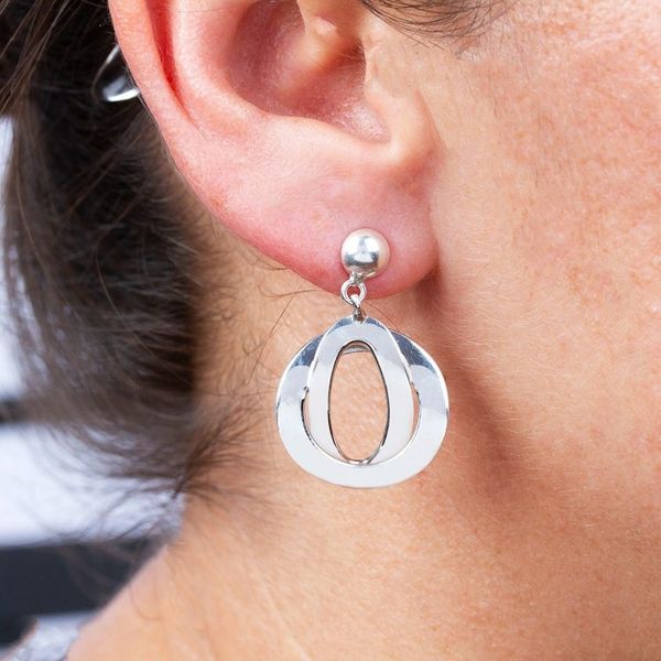 Alternate image for Modern Sterling Silver Dangle Earrings with Polished Finish Futuristic Orbs