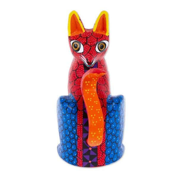 Alternate image for Hand-Carved and Hand-Painted Wood Fox Alebrije Figurine Colorful Fox