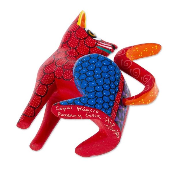 Alternate image for Hand-Carved and Hand-Painted Wood Fox Alebrije Figurine Colorful Fox