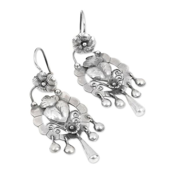 Alternate image for Floral Heart-Shaped Sterling Silver Earrings from Mexico Heartfelt Blossom