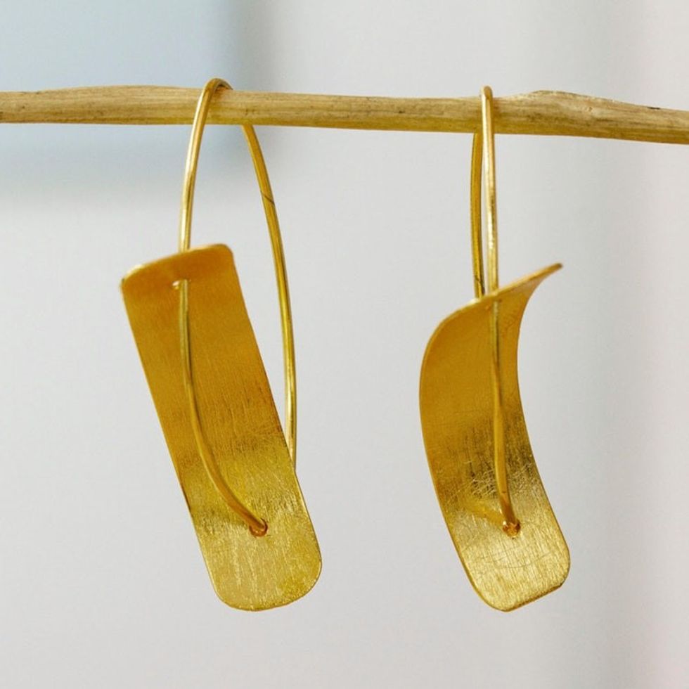 Polished Modern Abstract 24k Gold-Plated Half-Hoop Earrings 'Implications'