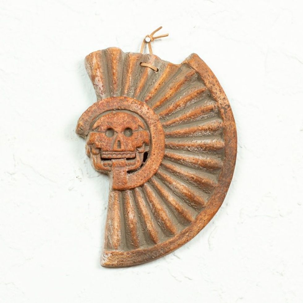Handcrafted Antique-Look Ceramic Wall Decoration from Mexico 'Ancient Sun of Death'