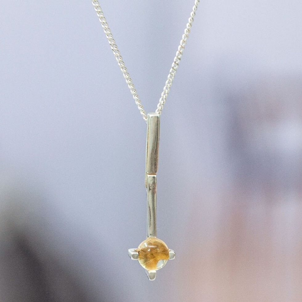 Citrine and Sterling Silver Pendant Necklace Made in Mexico 'Joyous Future'