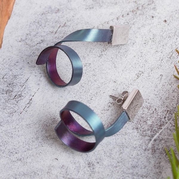 Alternate image for Modern Titanium Plated Sterling Silver Drop Earrings Modern Ribbons