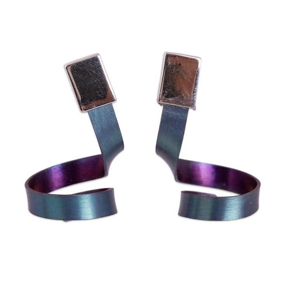 Alternate image for Modern Titanium Plated Sterling Silver Drop Earrings Modern Ribbons