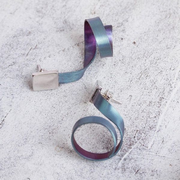 Alternate image for Modern Titanium Plated Sterling Silver Drop Earrings Modern Ribbons