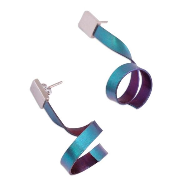 Alternate image for Modern Titanium Plated Sterling Silver Drop Earrings Modern Ribbons