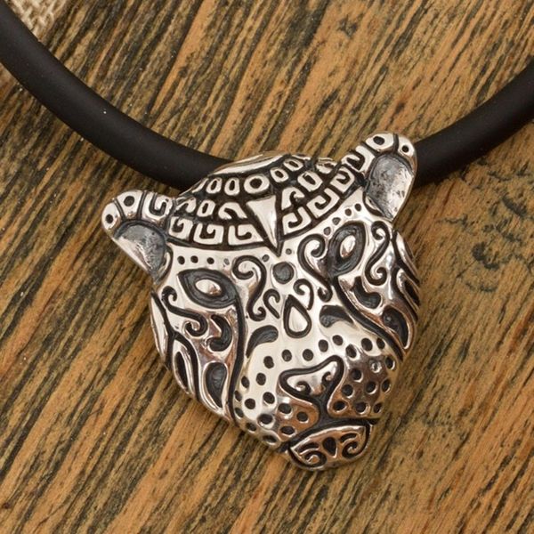 Alternate image for Sterling Silver Spotted Jaguar Pendant Necklace from Mexico Stylized Jaguar
