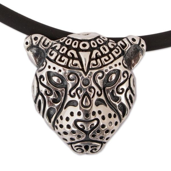 Alternate image for Sterling Silver Spotted Jaguar Pendant Necklace from Mexico Stylized Jaguar