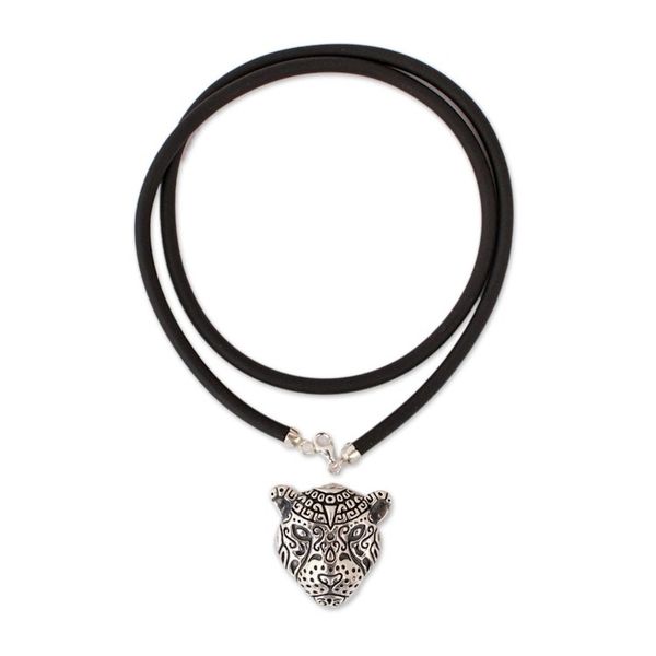 Alternate image for Sterling Silver Spotted Jaguar Pendant Necklace from Mexico Stylized Jaguar
